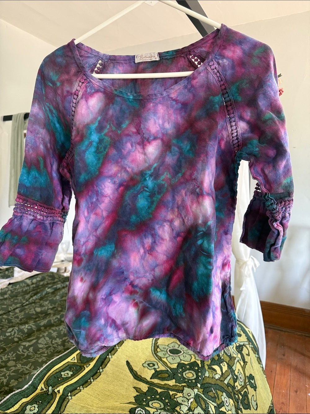 Tie-Dye Scoop Neck Blouse in Purple & Teal
